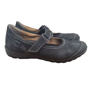 Hartjes Mary Jane Shoes Womens Size 6.5 Black Suede Leather‎ Chunky Heel Flats